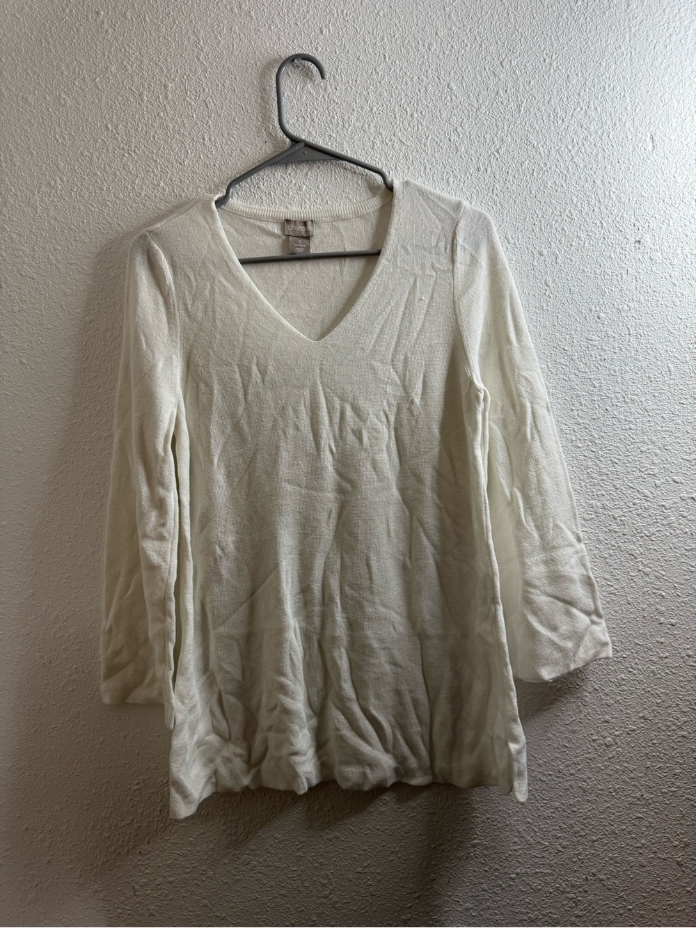 Chico's Cream V-Neck Long Sleeve Tunic